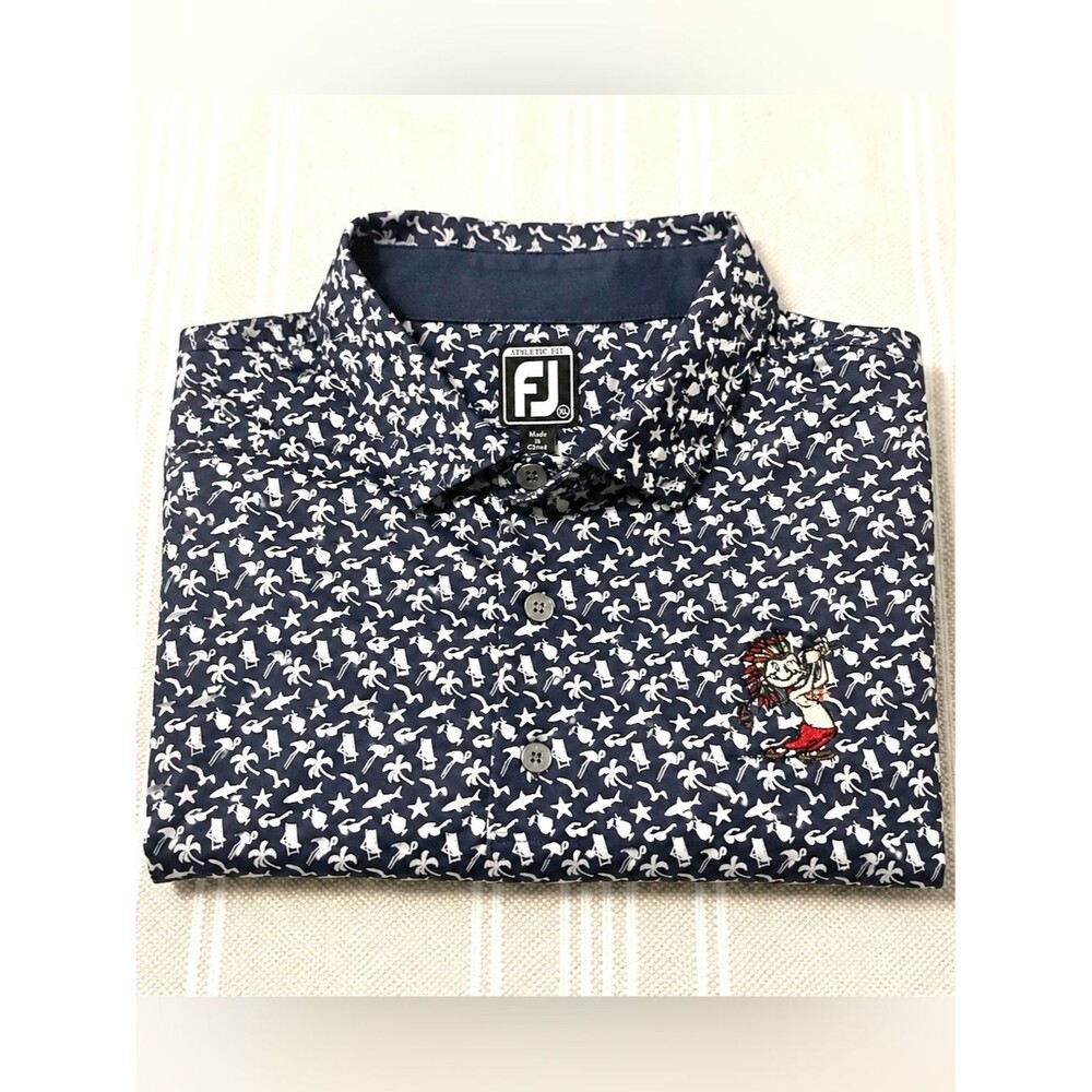 FootJoy Athletic Fit Hawaiian Print Golf Polo Shirt Men’s XL Navy